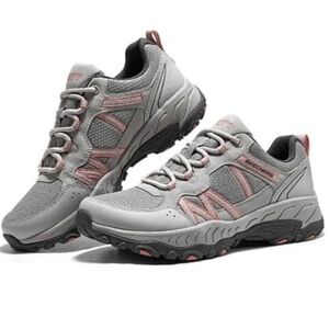 Skechers Wmns Grand Peak Trail Bound Gray and Pink Athletic Shoes 6.5